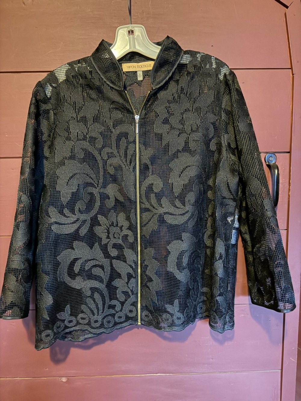 Nipon Boutique Black Floral Lace Zip Jacket